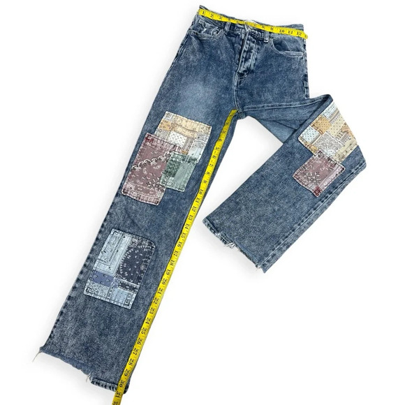 SO super high rise Dad Jeans Bandana Patchwork Denim Jeans size 3/26 - Picture 5 of 13